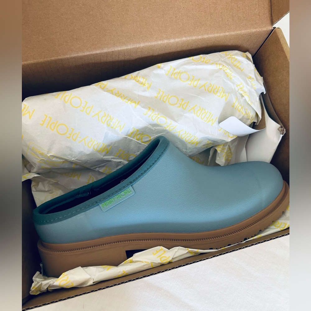NWT Merry People Billie Garden Clog Blue EU 40 US 9 Slip-On Clog with Brown Sole